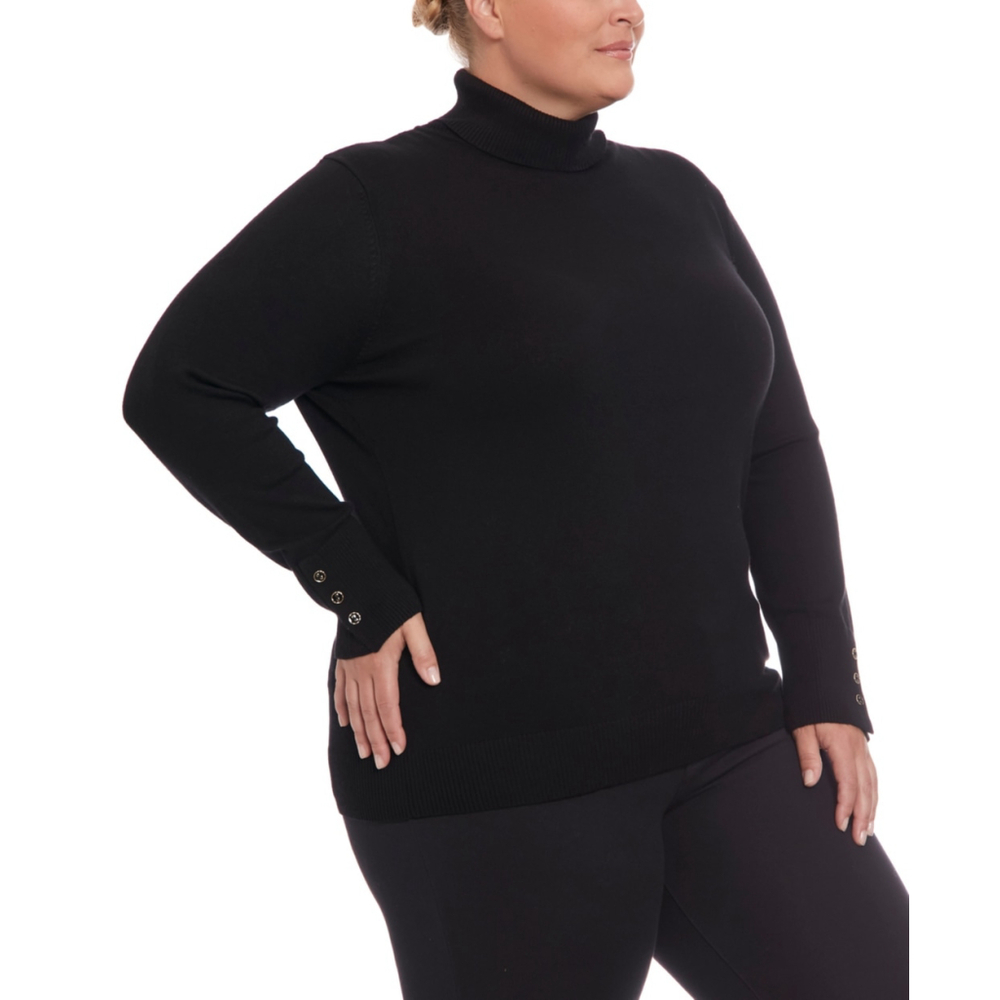 Joseph A. Plus Size 2X Black Turtleneck Knit Sweater with Button Cuff Detail NWT